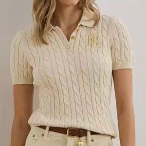 Polo Ralph Lauren Cable knit embroidered short-sleeved knit sweater